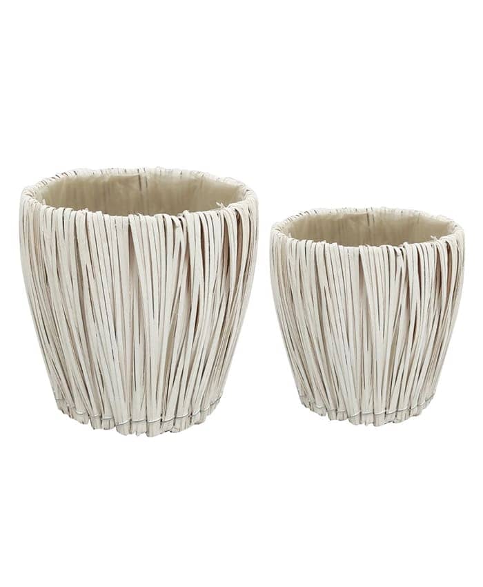 Immagine e commerce Serie 2 cesti legno tondi bianchi fascette intrecciate diametro 16-22 cm