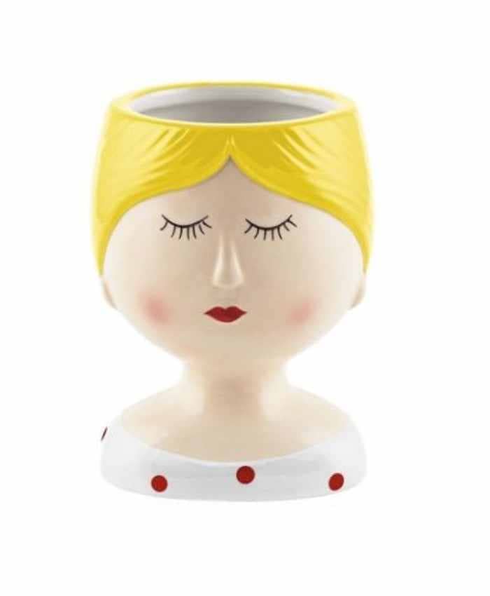 Immagine e commerce Portavaso busto donna in ceramica con capelli legati e vestito bianco alto 10 cm