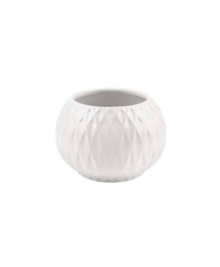 Immagine e commerce Vasetto ceramica sferico bianco con decori diametro 8 alto 6 cm