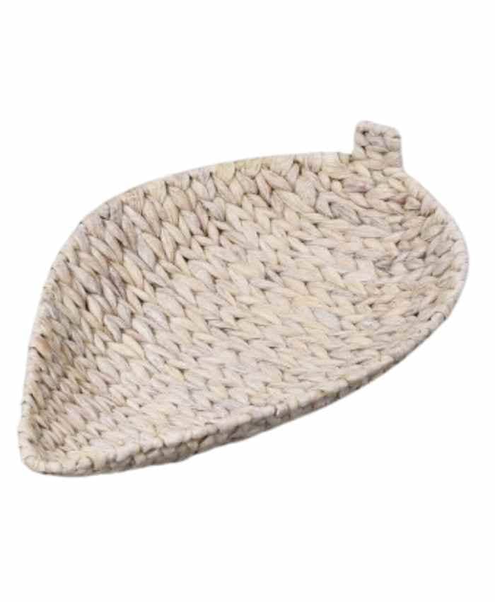 Immagine e commerce Cesto per confezionamento vassoio forma foglia in paglia intrecciata bianco cm 39x27 h 10