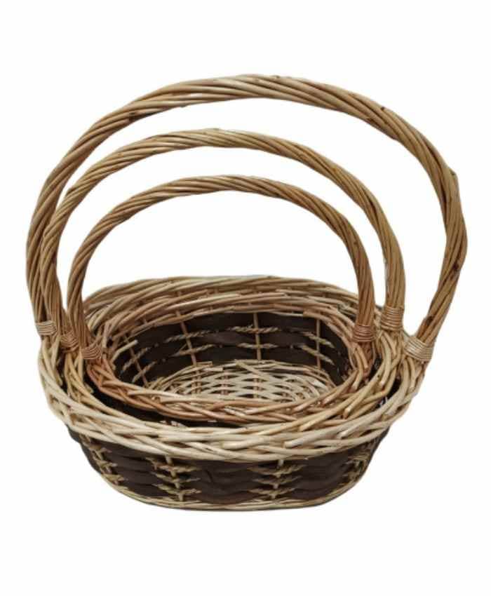 Immagine e commerce Serie 3 cesto per confezioni natalizie ovale con manico cm gr: 38x31 h 13 md:33x26 h 11 picc: 28x20 h 10