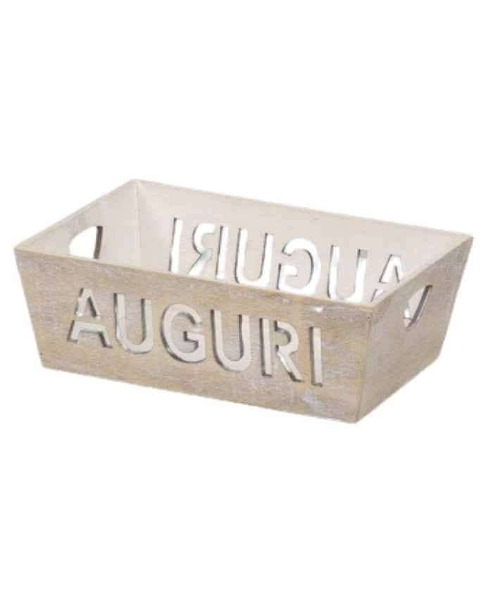 Immagine-e-commerce-Cesto per Confezioni Vassoio rettangolare legno sbiancato scritta AUGURI cm 35x25 h 12