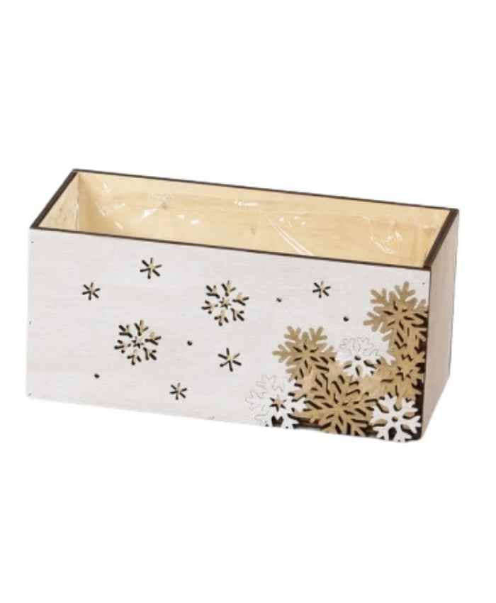 Immagine-e-commerce-Cesto confezione contenitore in legno Rettangolare Bianco con Fiocchi Neve cm 22x10 h 10
