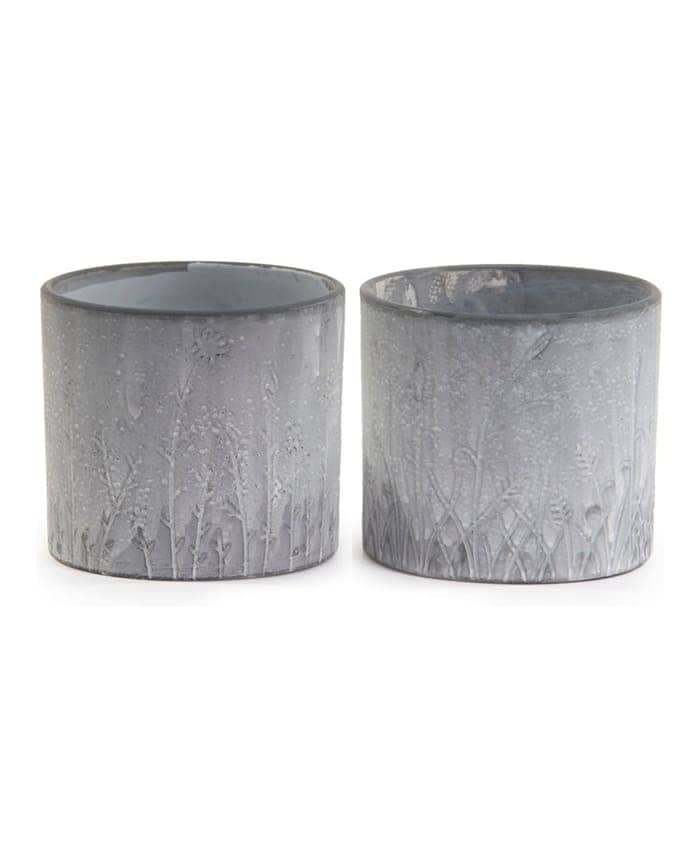 Immagine-e-commerce-Portavaso ceramica forma cilindro con incisione fili  erba colore grigio cm 14 h12