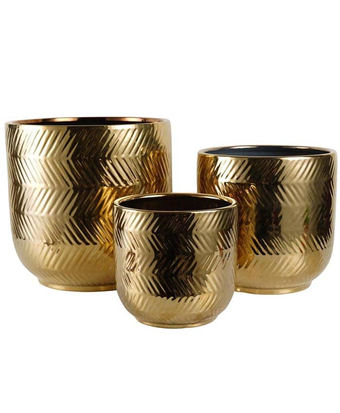 Immagine-e-commerce-Serie 3 Vasi per piante da interno decoro righe zigzag diametro cm 19-24-29 colore oro
