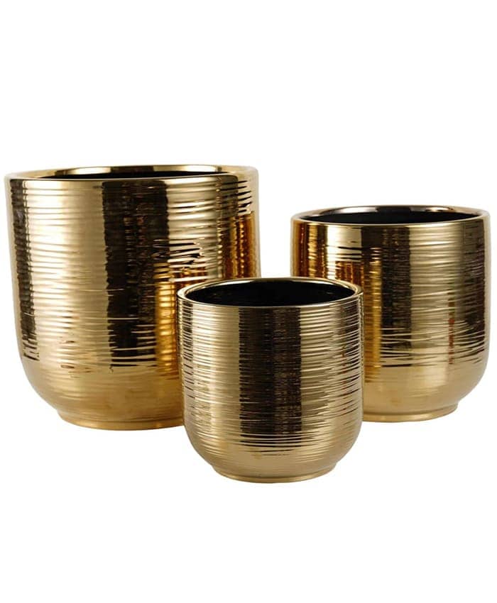 Immagine-e-commerce-Serie 3 Vasi per piante da interno decoro righe orizzontali diametro cm 19-24-29 colore oro