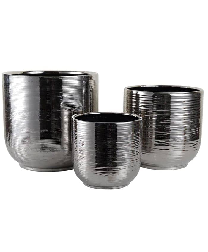 Immagine-e-commerce-Serie 3 Vasi per piante da interno decoro righe orizzontali diametro cm 19-24-29 colore argento