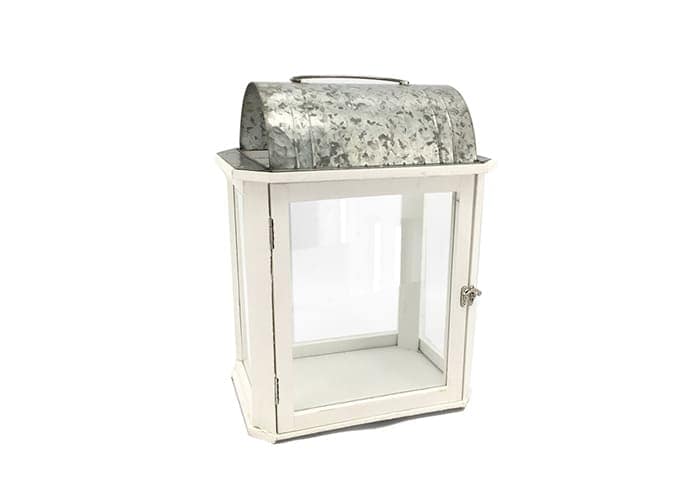 Immagine e commerce Lanterna bianca legno forma rettagolare tetto tondo cm 32x22 h44