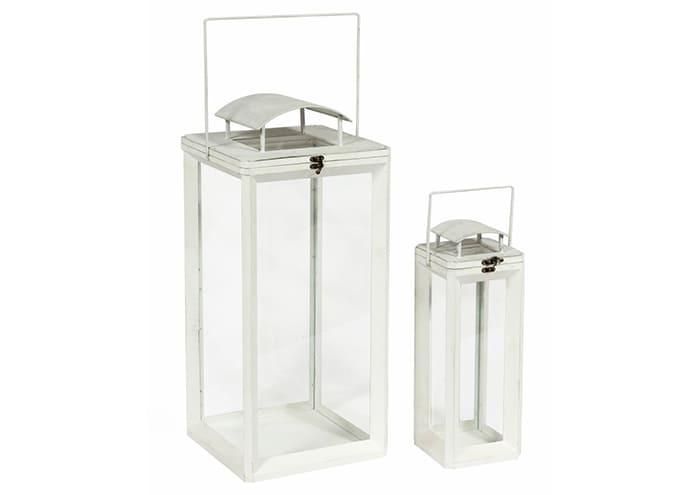 Immagine e commerce Serie 2 lanterne in legno bianco tetto curvo metallo alte 52 84 cm