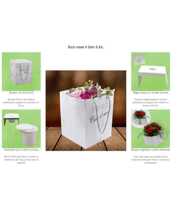 Bouquet Show shopper portabouquet con riserva acqua 24x24 h30 cm - Personalizzabile con tuo Logo - immagine 2
