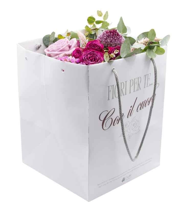 Bouquet Show shopper portabouquet con riserva acqua 24x24 h30 cm - Personalizzabile con tuo Logo - immagine 8