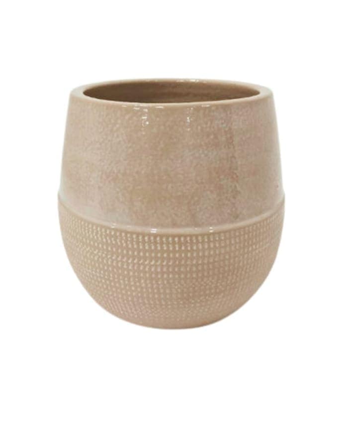 Immagine e commerce Vaso cermica beige profilo ovale liscio zigrinato cm 16 h14