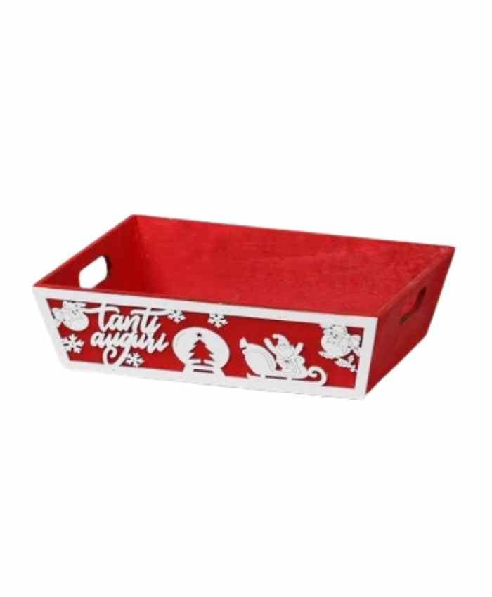 Immagine-e-commerce-Cesto per Confezioni Natalizie Vassoio rettangolare legno rosso decorato cm 38x28 h 10