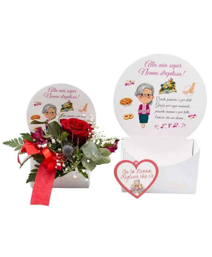 Dedicaflò 24 cm flowebox con dedica Nonna Strepitosa 4 pz - immagine 2