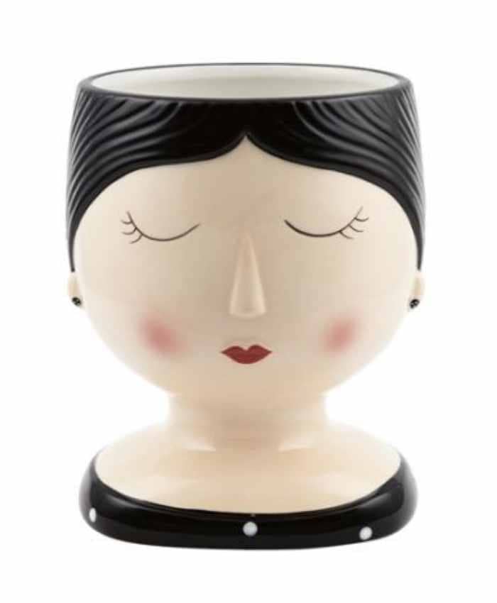 Portavaso Busto In Ceramica Ragazza Con Capelli Neri Alto Cm C R