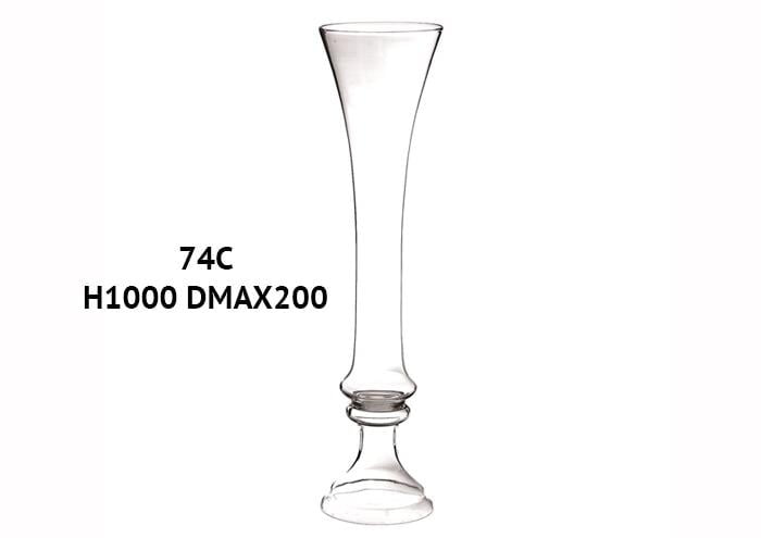 Vaso vetro alto forma conica piede svasato cm 25 h80