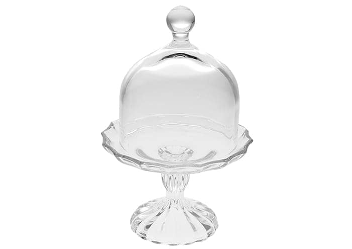Alzata in ceramica con cupola in vetro bianco