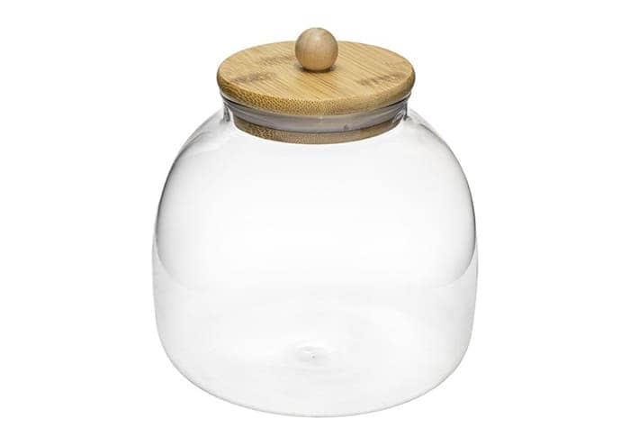 Barattolo vetro semisferico coperchio legno con guarnizione cm 14 h16