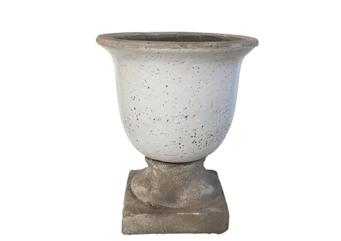 Vaso in cemento decorativo con piede colore bianco grigio cm 41 h48