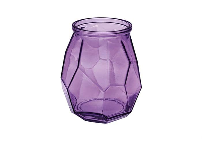 Vaso vetro colorato viola decorazione origami orlo squadrato cm 17 h19