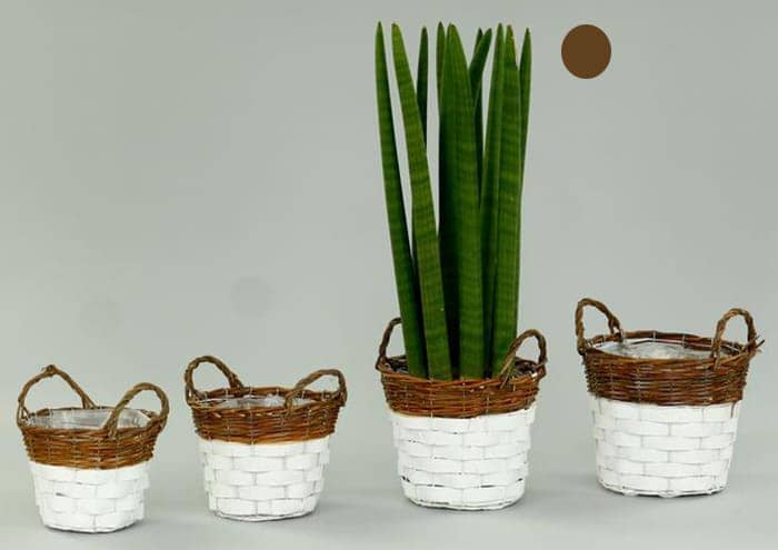 Portavaso vimini bicolore bianco marrone per piante vaso 18 cm