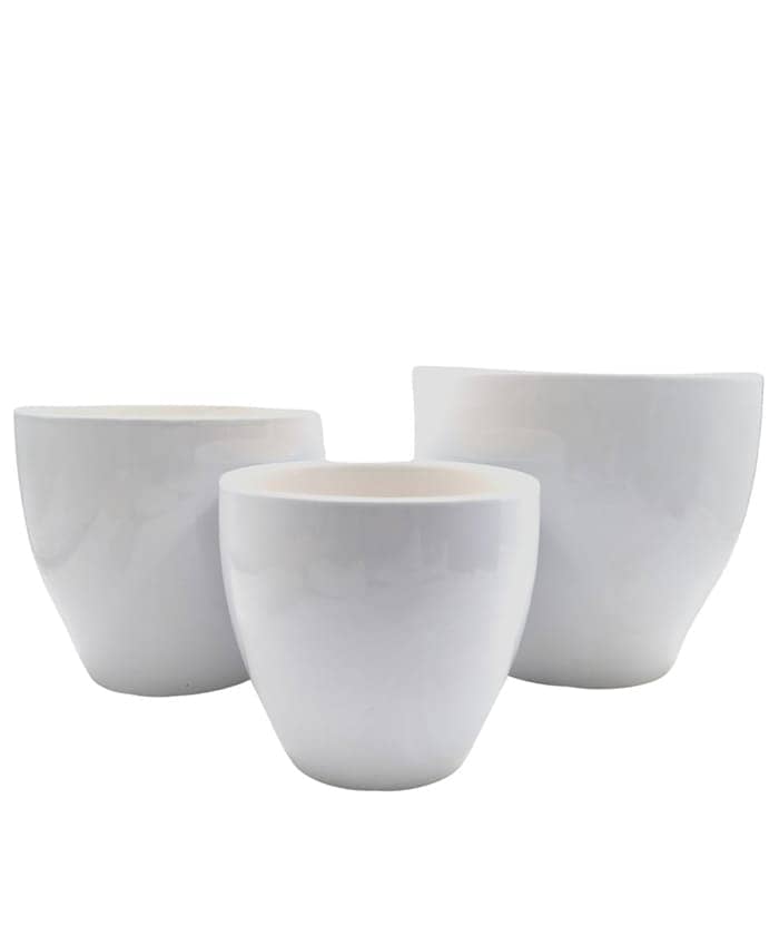 Serie 3 portavasi da interno ceramica bianca lucida cm 17-20-24
