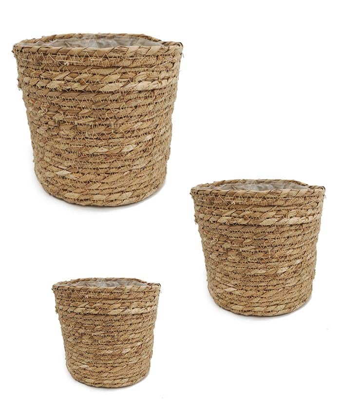 Serie cesti vimini in fibre di erba palustre per piante vaso 26-30-36 cm