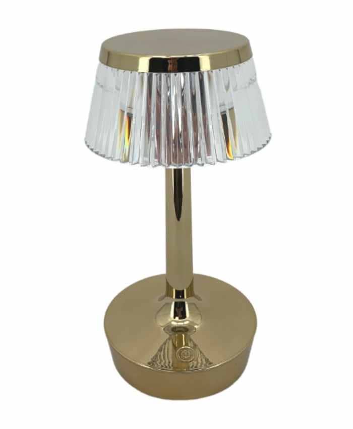 Lampada da tavolo metallo oro lucido plexiglass frange luci led batteria  h23 cm