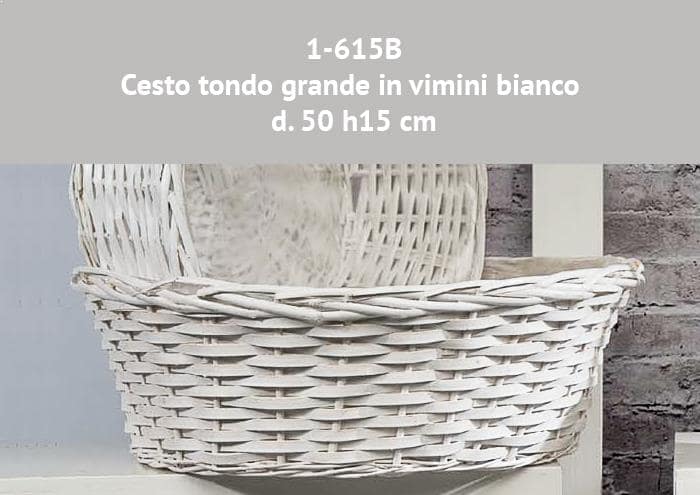 Cesto In Vimini Grande 50.5x33.5x23.5 Cm - Manico In Legno, Naturale Con Strisce Decorative, Fatto A Mano