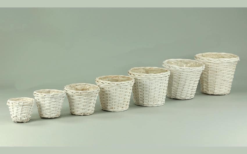 Cachepot In Vimini Trecciato Bianco - Diametro 16cm, Altezza 14cm, Interno Rivestito - Foto 4