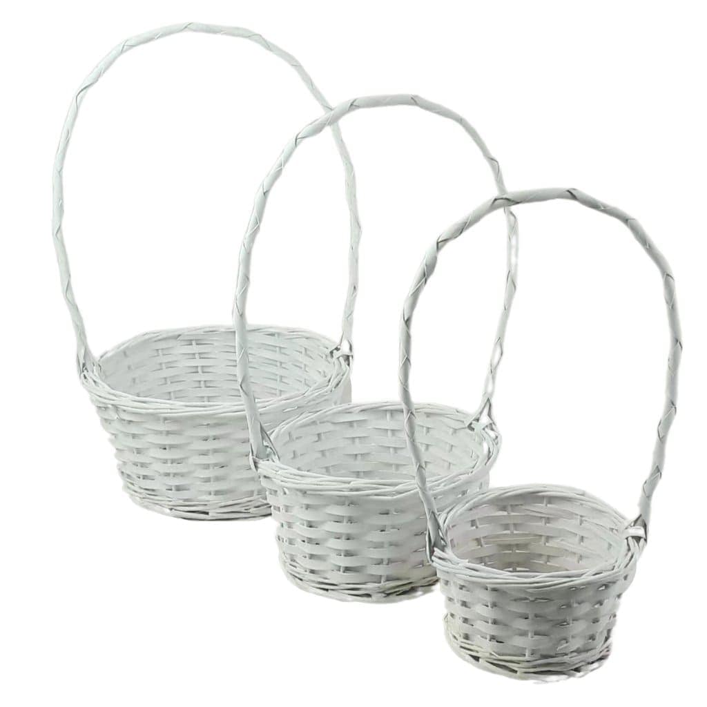 Immagine e commerce Serie 3 cesti vimini tondi con manico alto intrecciato diametro 25-29-34 cm