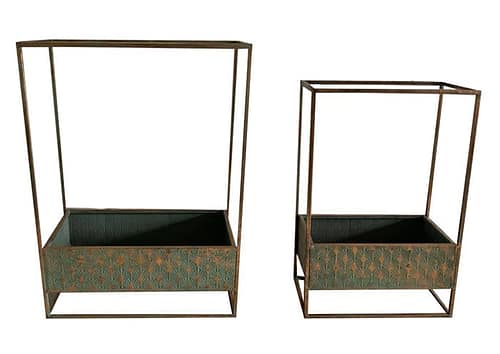 Immagine e commerce Serie 2 fioriere metallo oro bronzo con piedistallo e struttura rettangolare