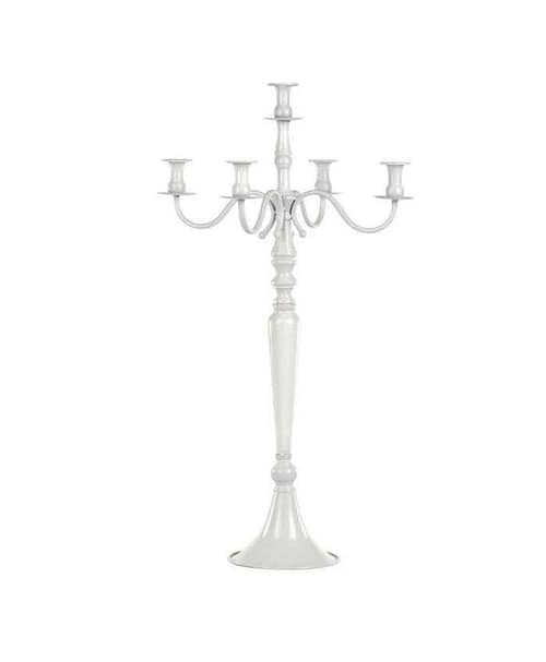 Immagine e commerce Candelabro metallo bianco a 5 fiamme con stelo a balaustra alto 78 cm