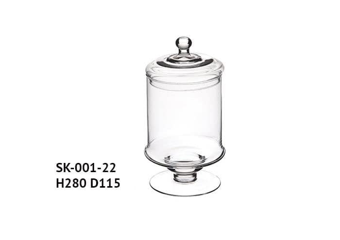 Scatola vetro forma cilindrica con piede alta 28 cm