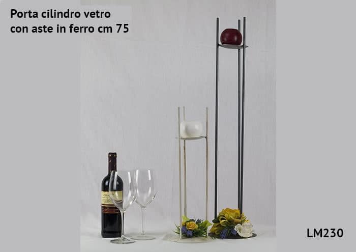 Porta cilindro vetro con aste in ferro 75 cm - Strutture per addobbi floreali