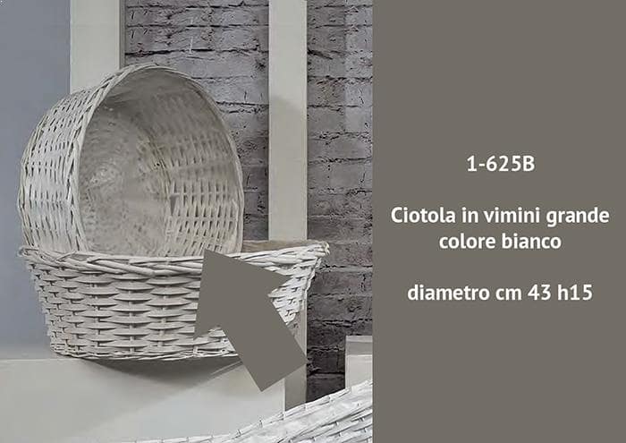 Ciotola in vimini grande colore bianco diametro cm 43 h15