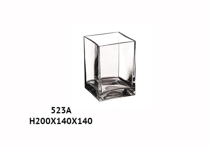 Vaso prisma di vetro quadrato fondo spesso cm 14x14 h20