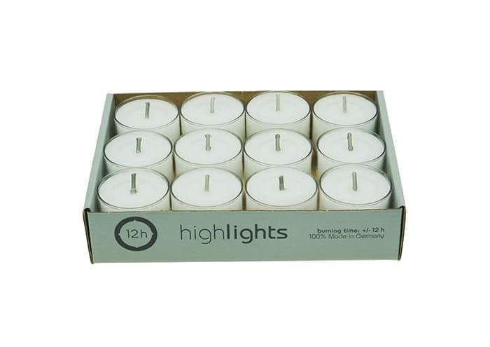 Candele tealight in pvc trasparente durata 12 ore confezione 12 pz