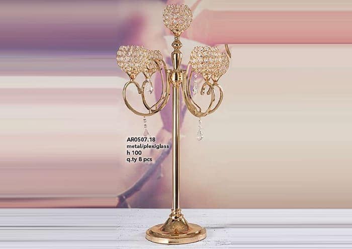 Immagine e commerce Candelabro oro lucido con portacandela sferico e pendenti alto 100 cm