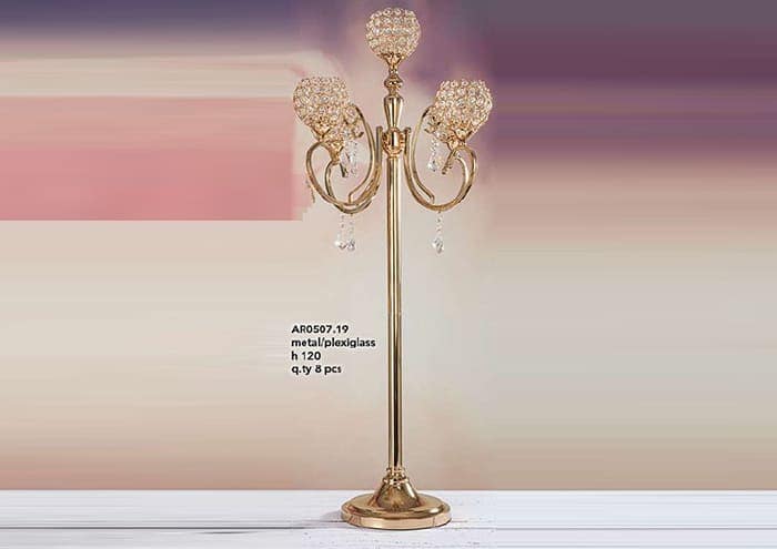 Immagine e commerce Candelabro oro lucido con portacandela sferico e pendenti alto 120 cm