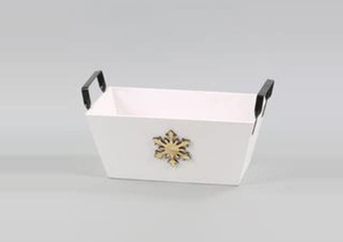 Immagine e commerce Cesto legno bianco manici ferro e fiocco neve cm 35x19 h16