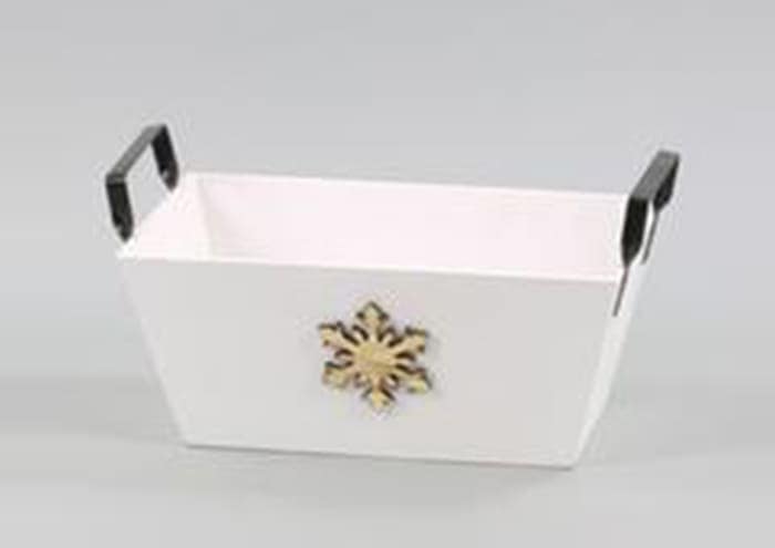 Immagine e commerce Cesto legno bianco manici ferro e fiocco neve cm 39x21 h18