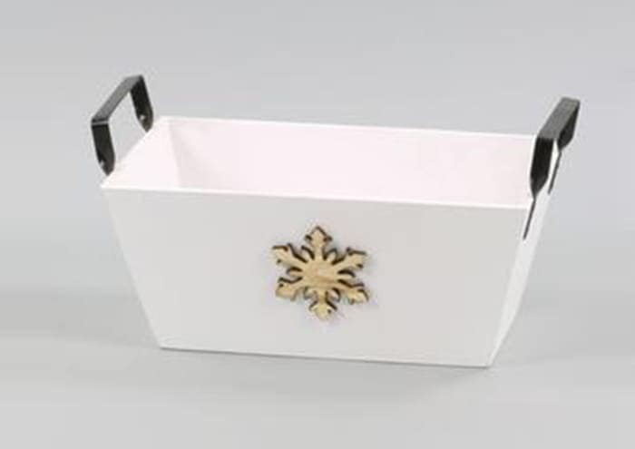 Immagine e commerce Cesto legno bianco manici ferro e fiocco neve cm 43x23 h20