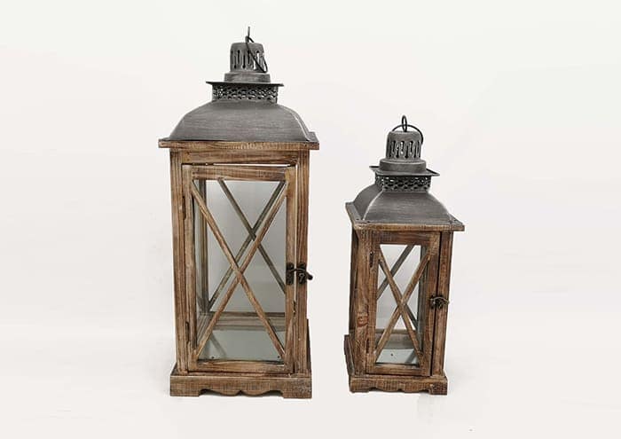 Immagine e commerce Serie 2 Lanterne legno tetto metallo colore marrone cm 46 e 64