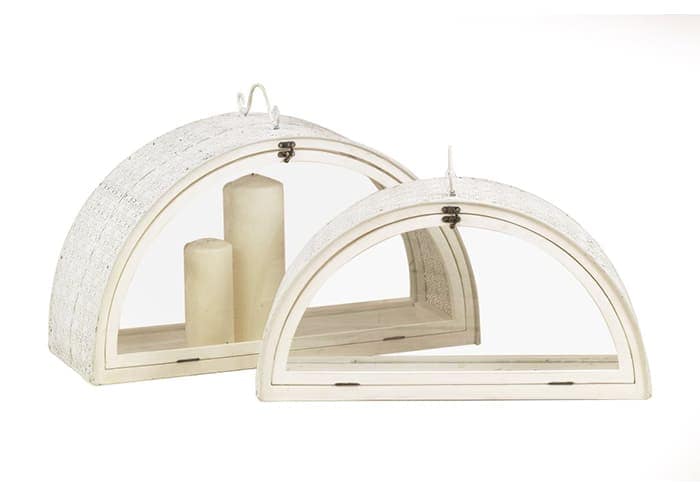 Immagine e commerce Serie 2 lanterne legno metallo traforato bianche forma mezzaluna