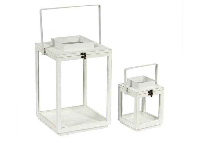 Immagine e commerce Serie 2 lanterne in legno bianche quadrate comignolo ampio cm 30-58