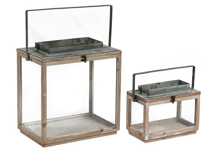 Immagine e commerce Serie 2 lanterne legno rettangolari comignolo ampio alte 21-40 cm