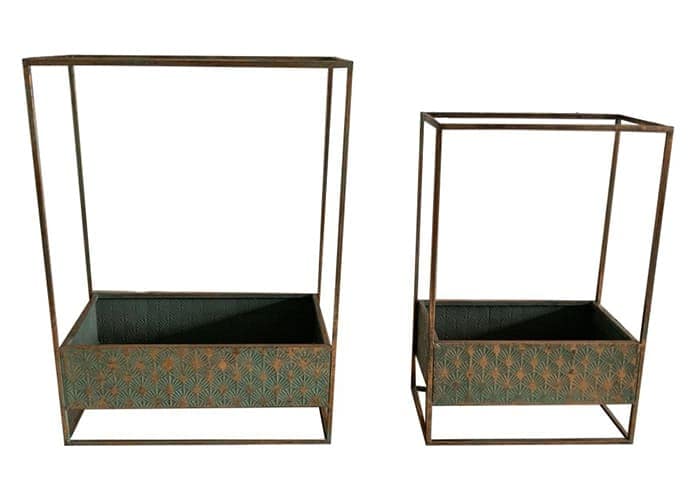 Immagine e commerce Serie 2 fioriere metallo oro bronzo con piedistallo e struttura rettangolare