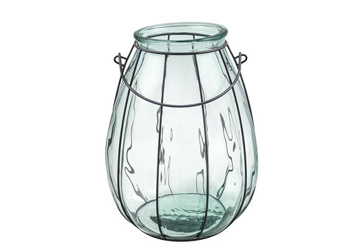 Immagine e commerce Lanterna vetro porta candela con gabbia e manico metallo alta 32 cm