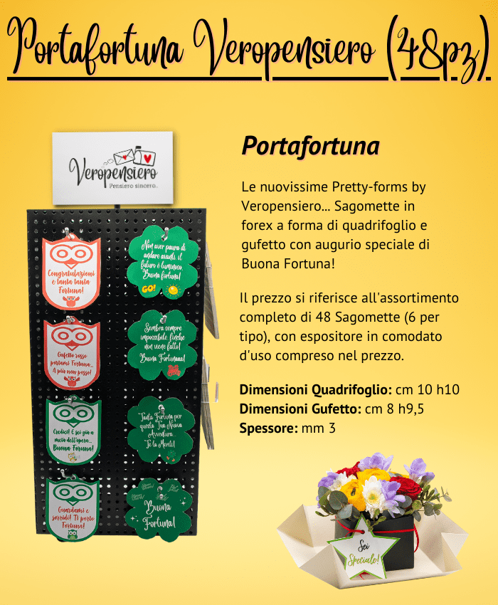 Immagine ecommerce Pacchetto 48 Portafortuna con messaggio augurale cm 10 h10 - Biglietti augurali in forex